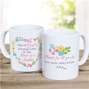 Personalized Heart of a Mother Floral Mug