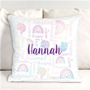Personalized Watercolor Unicorn and Rainbow Throw Pillow