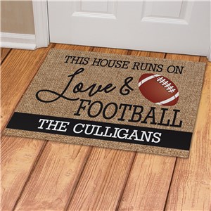 Personalized This House Runs On Love and Football Doormat
