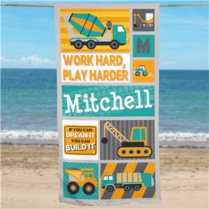 Personalized Work Hard Play Harder Truck Beach Towel