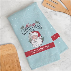 Personalized Merry Christmas Santa With Holly Dish Towel