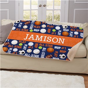 Personalized Sports Balls with Name Sherpa Blanket