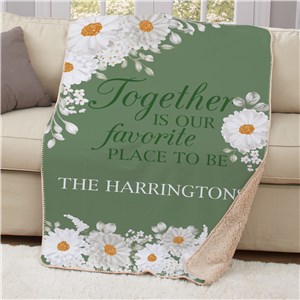Personalized Together with Green Background and Daisies Sherpa Blanket