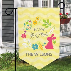 Personalized Colorful Happy Easter Wreath Pennant Shape Garden Flag