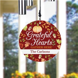 Personalized Grateful Hearts Gather Here Pumpkins Wind Chime