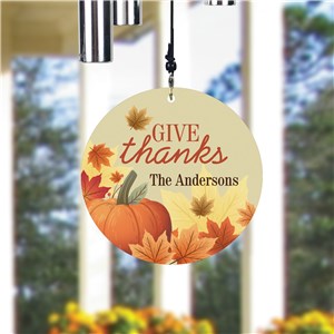 Personalized Give Thanks with Pumpkin and Leaves Wind Chime