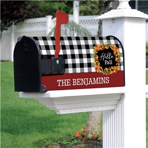 Personalized Hello Fall Wreathe Mailbox Cover