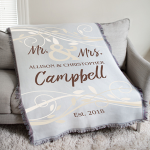 Personalized Mr & Mrs Wedding Tapestry Throw