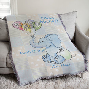 Personalized Baby Boy Elephant Tapestry Throw