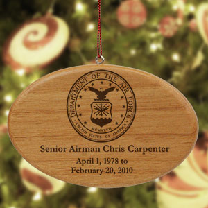 Engraved U.S. Air Force Memorial Wooden Oval Ornament