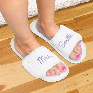 Embroidered Newlywed Waffle Weave Slippers