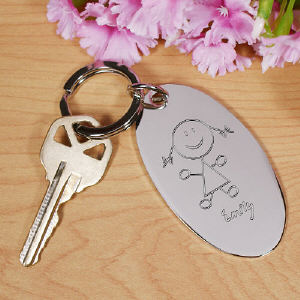 Engraved Stick Figure Silver Key Chain
