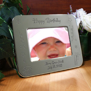 Engraved Happy Birthday Silver Picture Frame