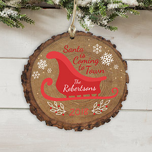 Personalized Santa Is Coming To Town Wood Ornament