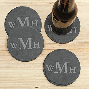 Personalized Monogram Round Slate Coaster set