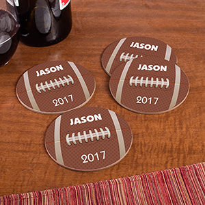 Personalized Round Football Coaster Set