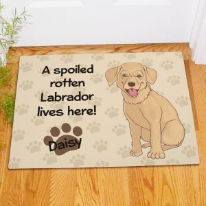 Personalized Yellow Lab Spoiled Here Doormat