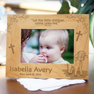 Engraved Little Lamb New Baby Wood Picture Frame