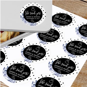 Personalized She Said Yes with Names and Date Circle Labels