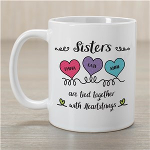 Personalized Sisters Are Tied Together with Heartstrings Coffee Mug