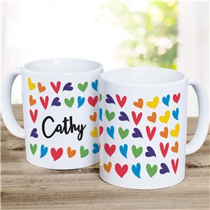Personalized Colorful Hearts Coffee Mug White 11oz