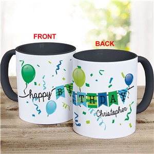 Personalized Green and Blue Happy Birthday Banner Mug