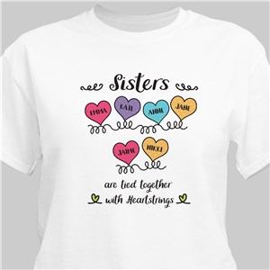 Personalized Sisters Are Tied Together with Heartstrings T-Shirt