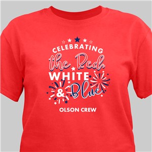 Personalized Fireworks Red White & Blue Crew T-Shirt