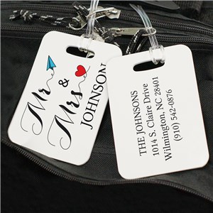 Personalized Paper Plane And Heart Mr. & Mrs. Luggage Tag