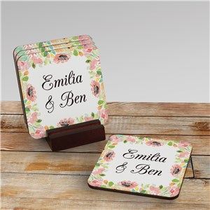 Personalized Watercolor Floral Frame Coasters