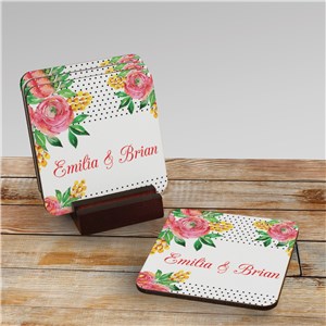 Personalized Watercolor Floral Background Coasters