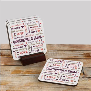 Personalized Valentine's Day Word Art Coaster Set