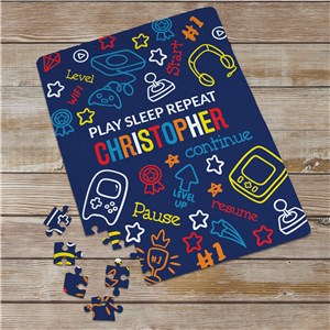 Personalized Play Sleep Repeat Gaming Puzzle