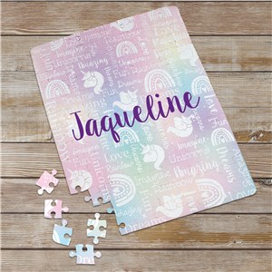 Personalized Watercolor Unicorn and Rainbow Puzzle