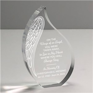 Engraved Angel Wing Acrylic Teardrop Keepsake