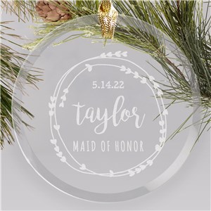 Engraved Bridal Party Round Glass Ornament