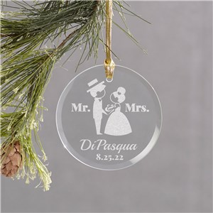 Engraved Wedding Couple Round Glass Ornament
