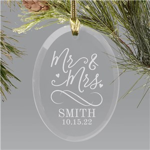 Engraved Mr. & Mrs. Oval Glass Ornament