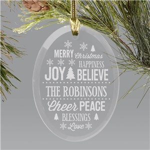 Personalized Christmas Word Art Oval Glass Ornament