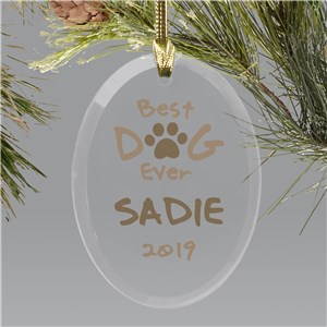 Personalized Best Dog Ever Glass Ornament