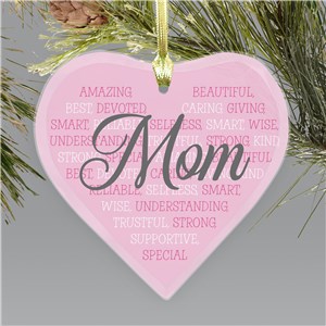 Personalized Mom Word Art Heart  Heart Shaped Glass Ornament