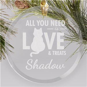 Engraved All You Need Is Love Round Glass Ornament