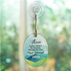 Personalized Happy Retirement Landscape Jade Glass Oval Ornament with suction cup