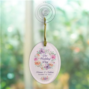 Personalized Our Wedding Day Jade Glass Oval Ornament with suction cup