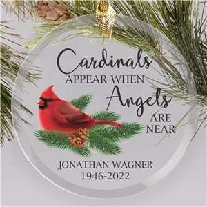 Personalized Cardinals Appear When Angels Are Near Glass Round Ornament