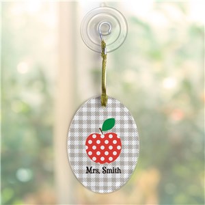 Personalized Apple Plaid Jade Glass Oval Ornament with Suction Cup