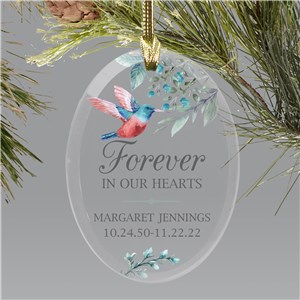 Personalized Forever In Our Hearts Humming Bird Oval Glass Ornament with Suction Cup
