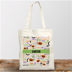 Personalized Halloween Candy & Bats Word Art Tote Bag