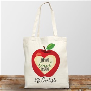 Personalized Explore Teach Inspire apple Natural Canvas Tote Bag