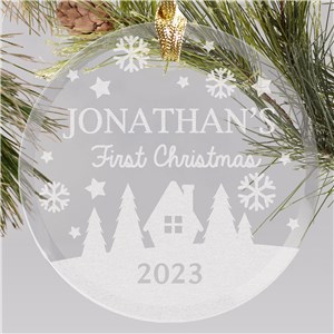 Engraved Home and Trees First Christmas Round Ornament